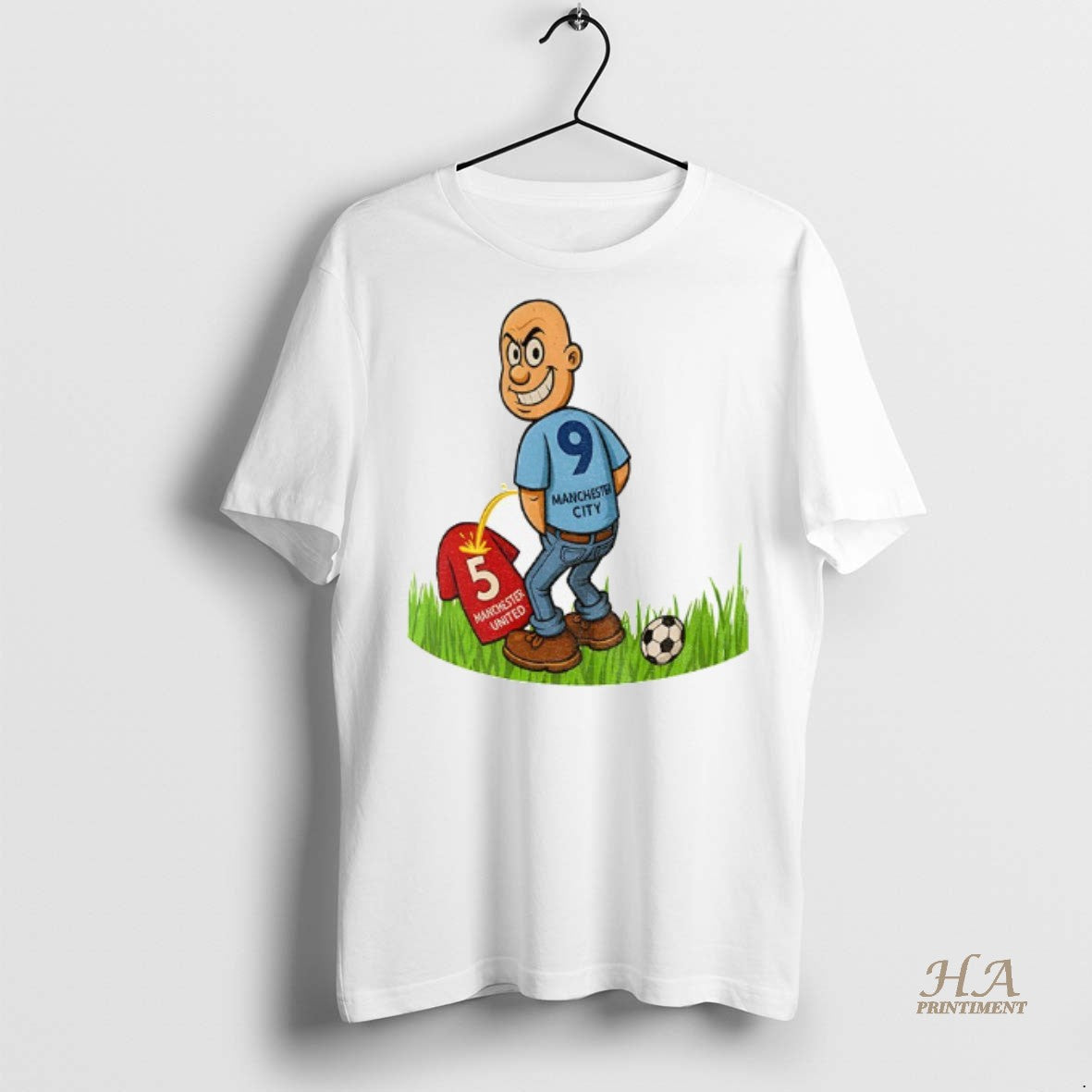 Official Manchester City Man Peeing On Manchester United Funny Football Fan Shirt