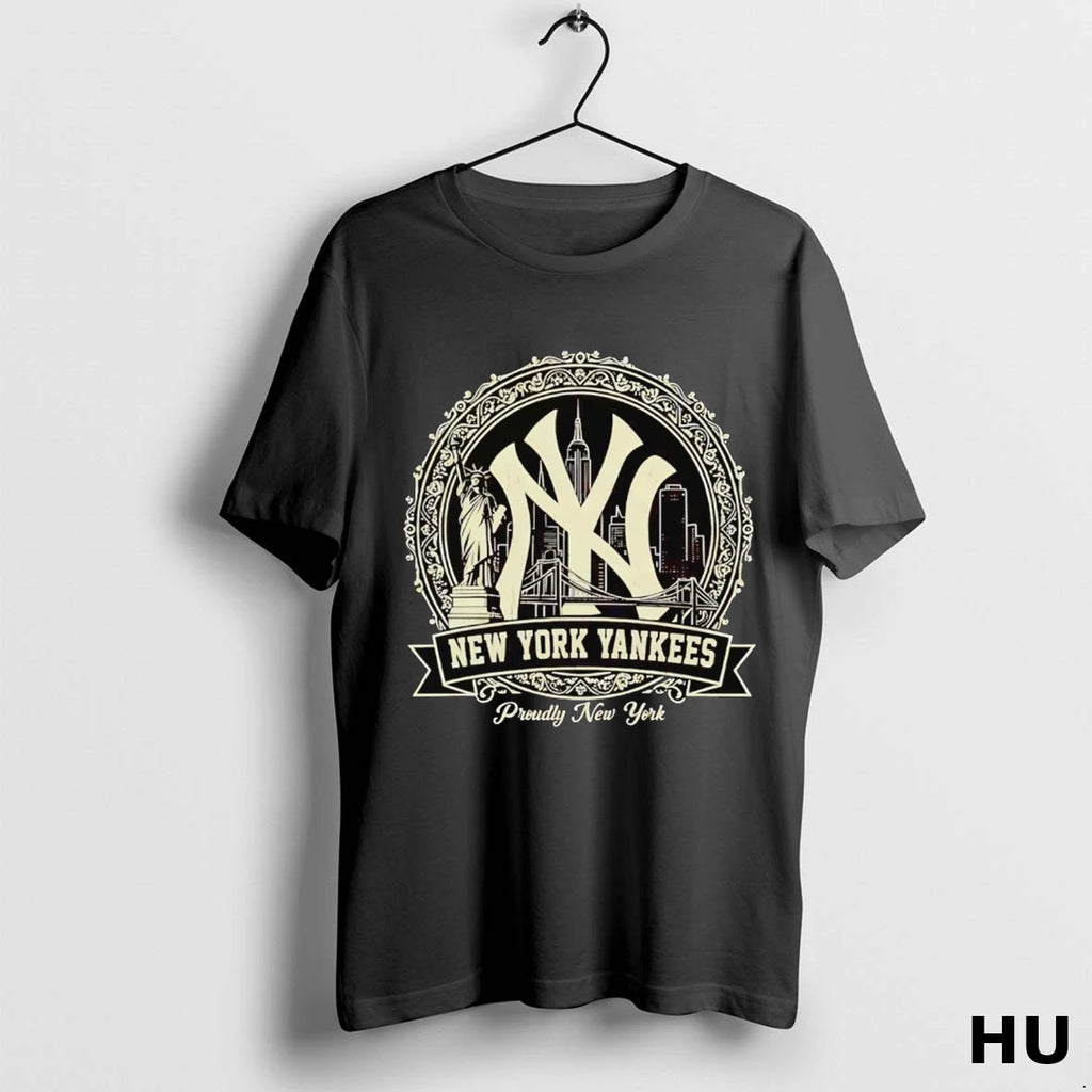 Official New York Yankees Proudly Statue Of Liberty New York Skyline T Shirt