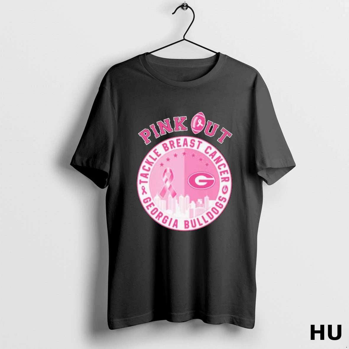 Official Pink Out Tackle Breast Cancer Georgia Bulldogs Skyline T Shirt