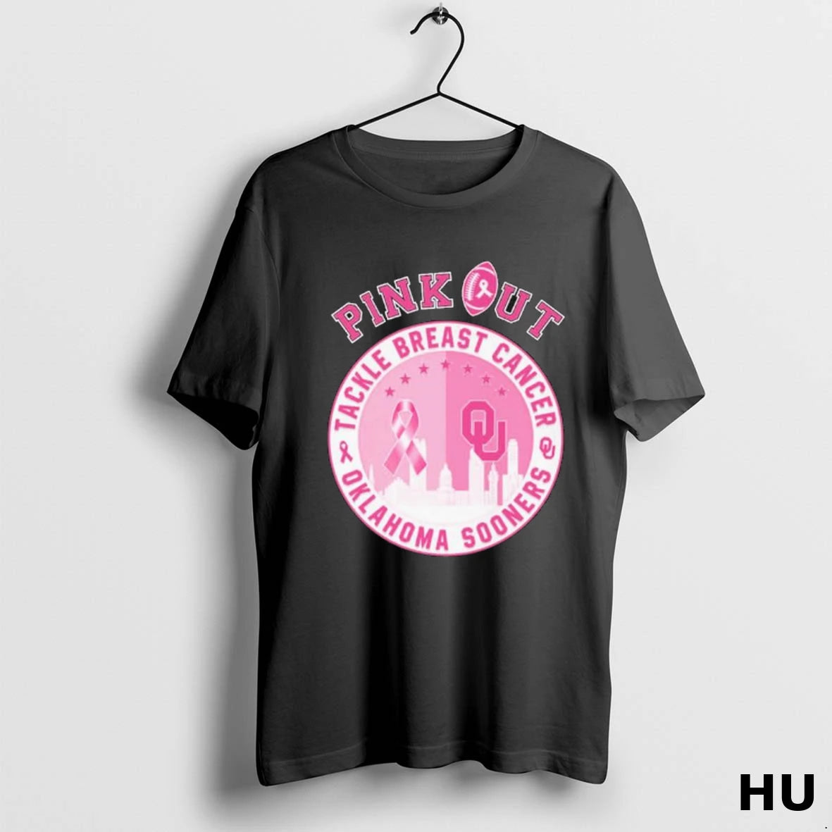 Official Pink Out Tackle Breast Cancer Oklahoma Sooners Skyline T Shirt