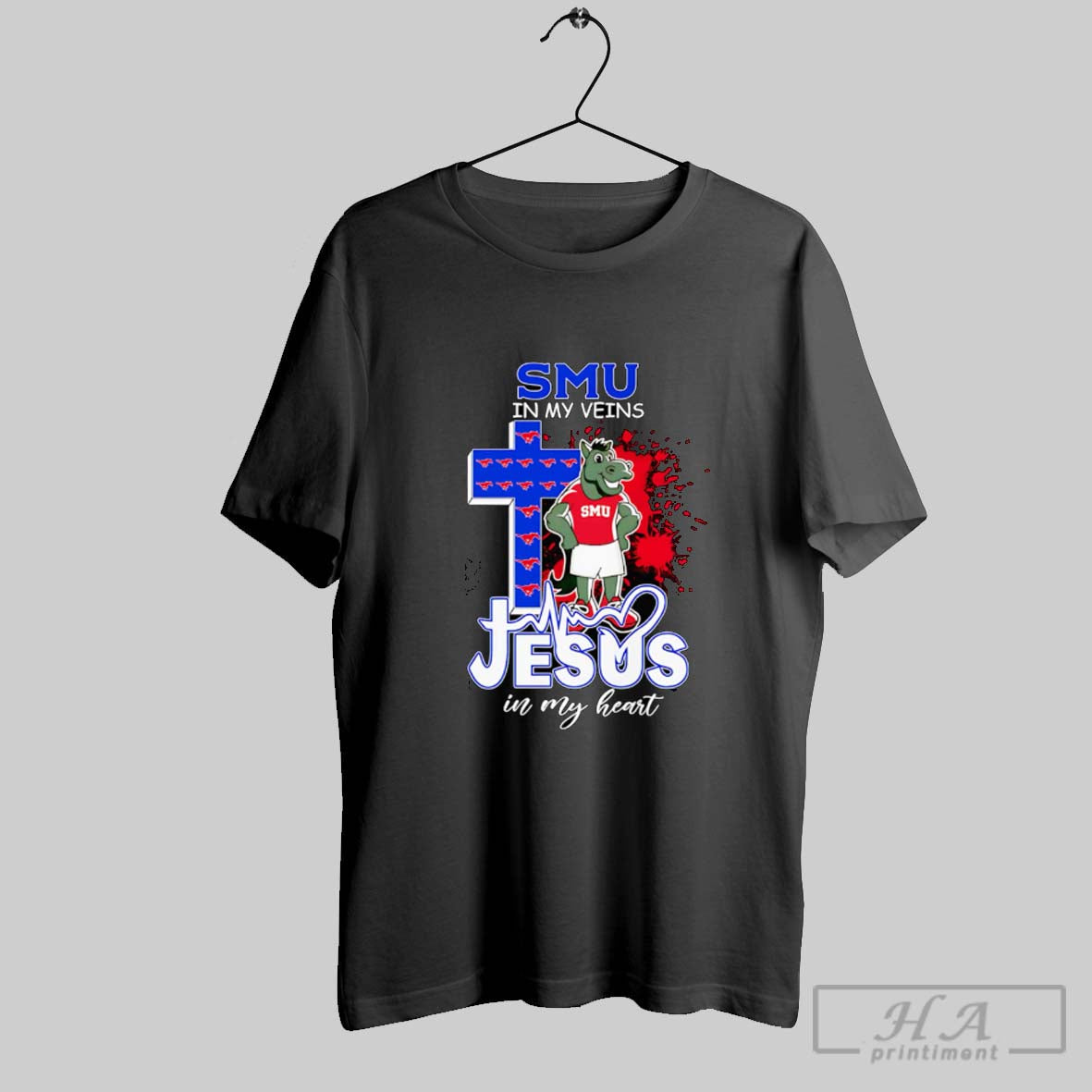 Official Smu In My Veins Jesus In My Heart Mascot