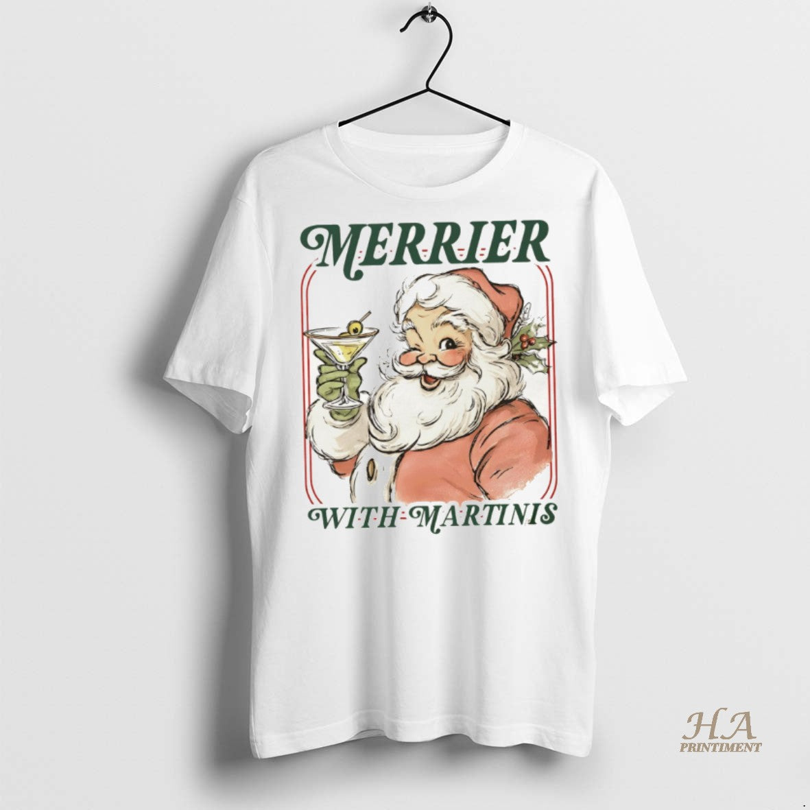 Official Santa Claus Cocktail Merrier With Martini Merry Christmas Shirt