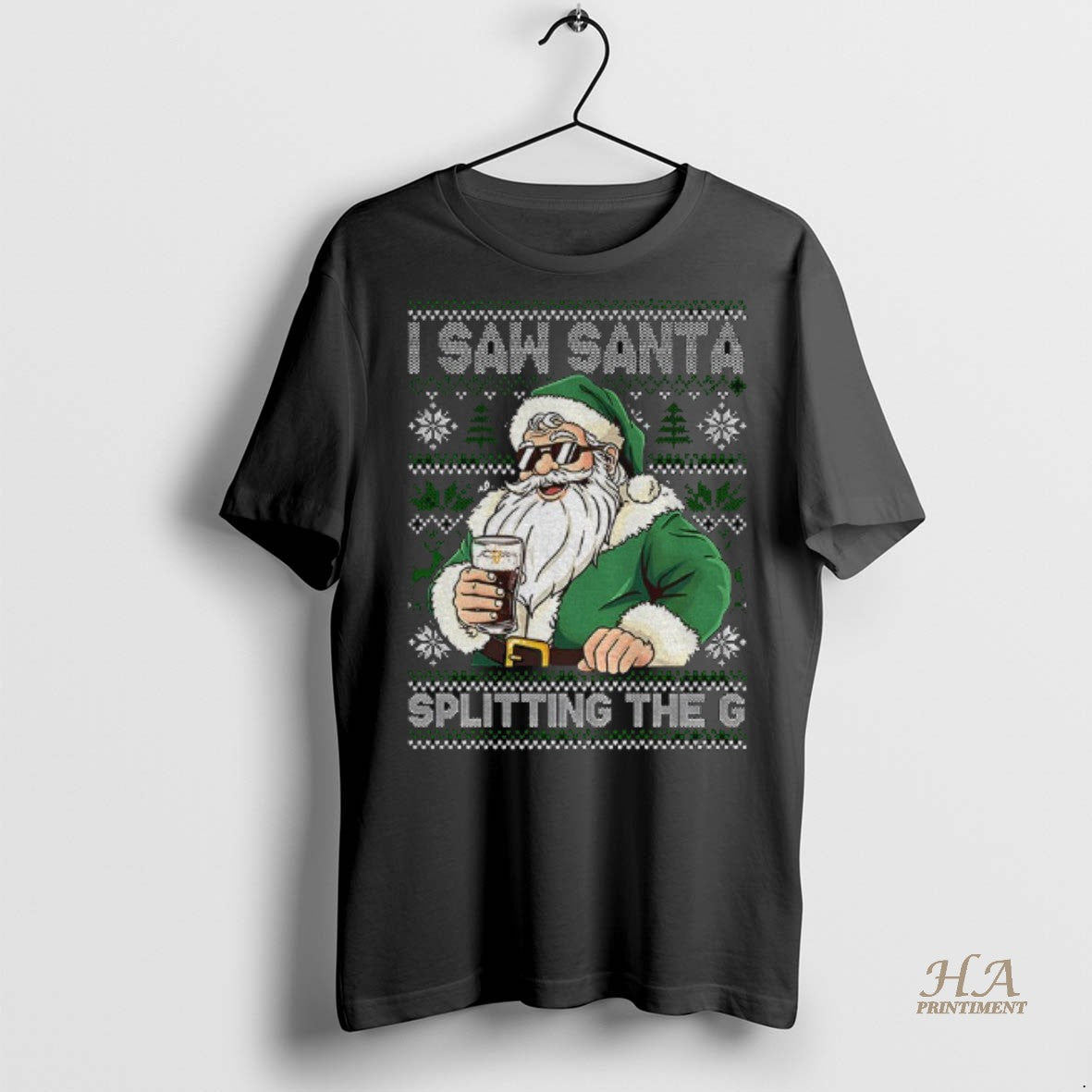 Official Santa Claus Drinking Beer Splitting G I Saw Santa Splitting The G Christmas