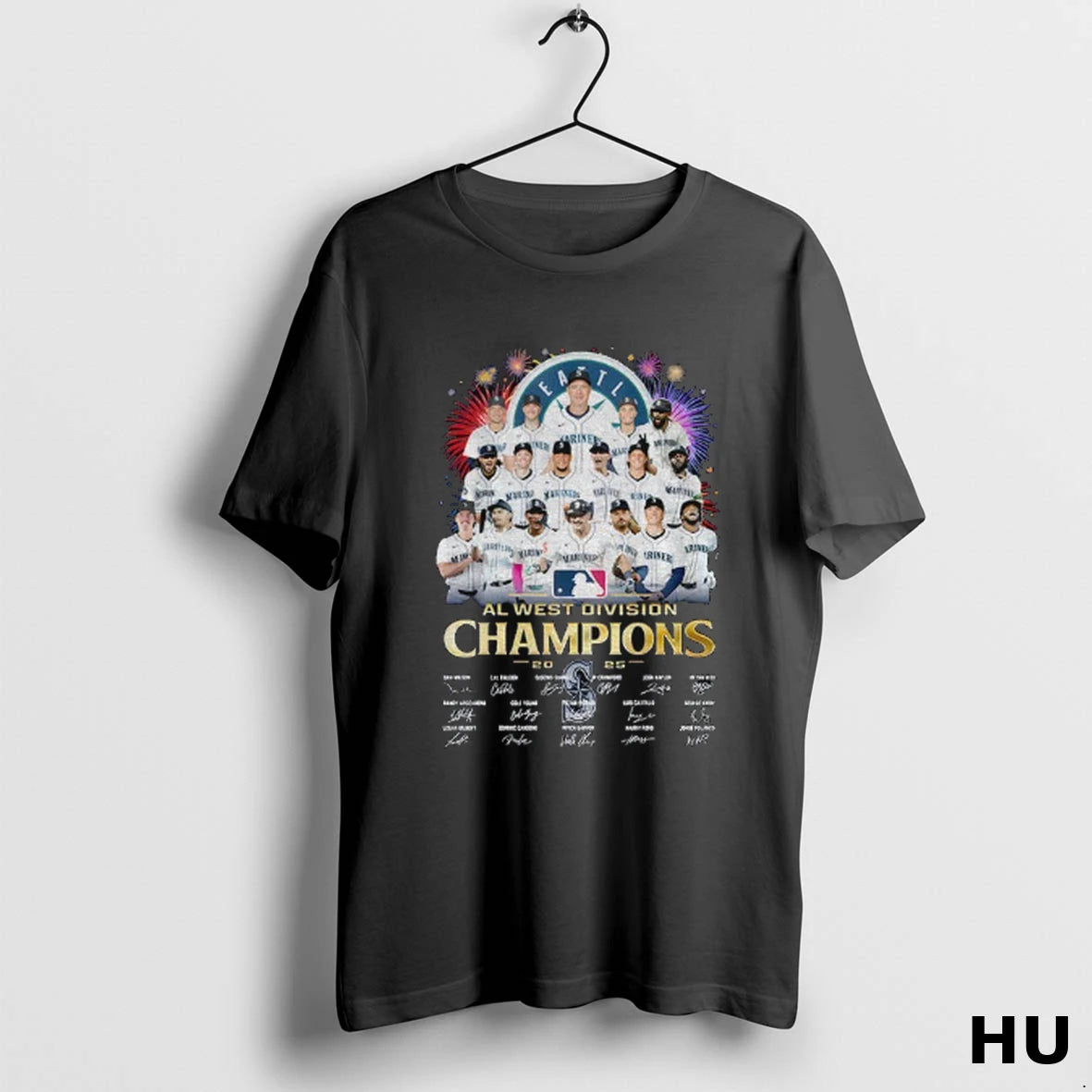 Official Seattle Mariners Baseball Al West Division Champions Mlb 2025 Signatures T Shirt