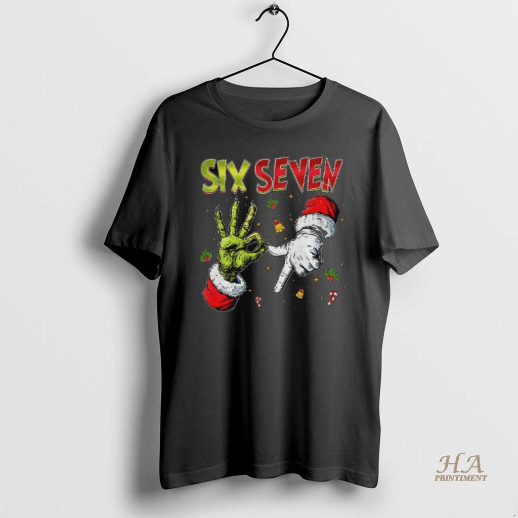 Official Six Seven 67 Meme Christmas Grinch Santa Hand