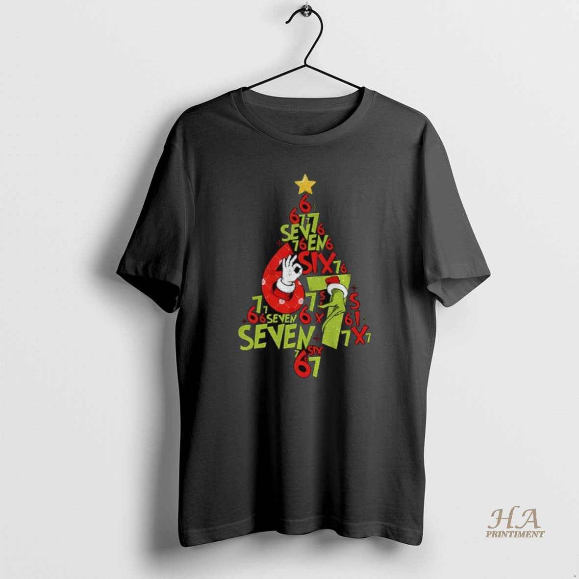 Official Six Seven 67 Meme Christmas Tree Santa Grinchmas Hand Internet Joke