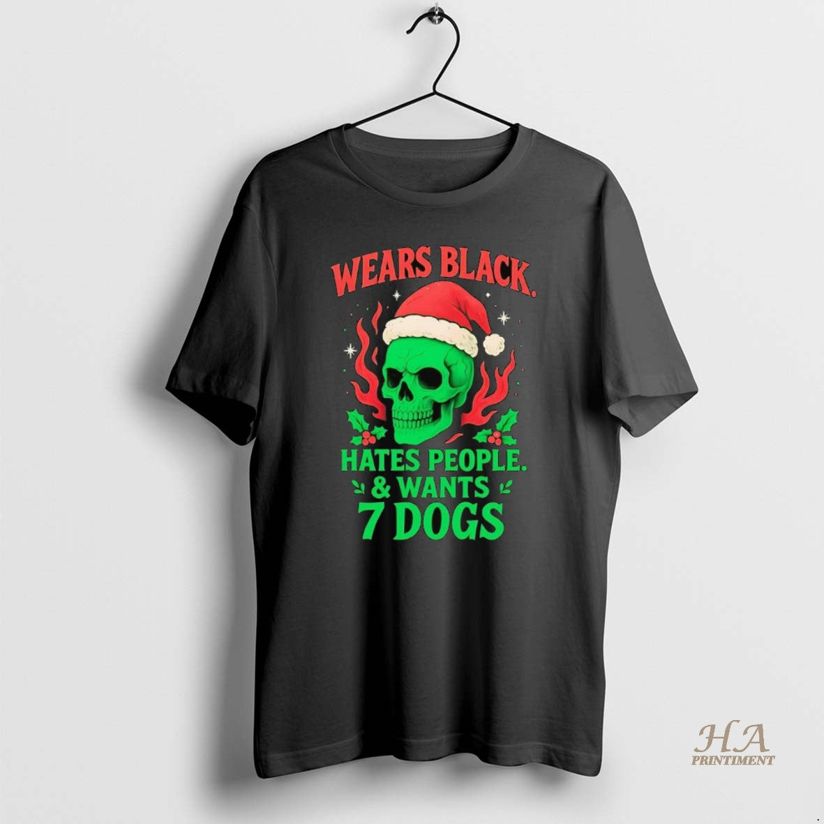 Official Skull Wears Black Hates People And Wants 7 Dogs Christmas