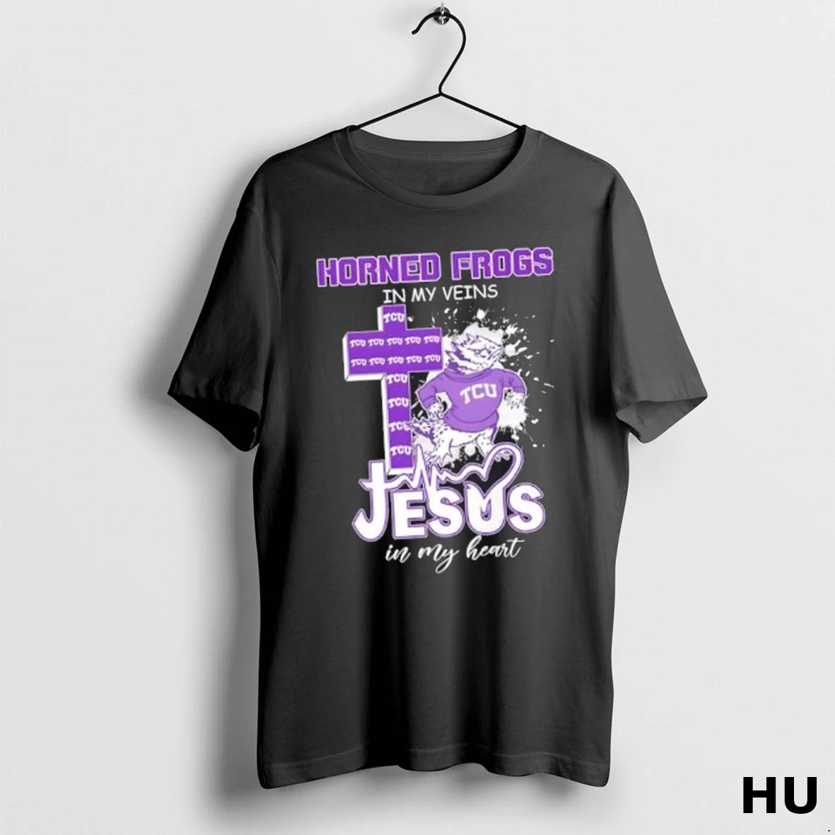 Official Tcu Horned Frogs In My Veins Jesus In My Heart Cross Mascot