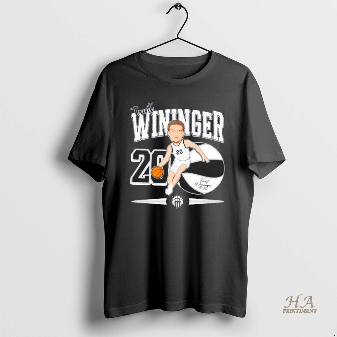 Official Trent Wininger 20 Marietta Pioneers Football Caricature Blackshirt