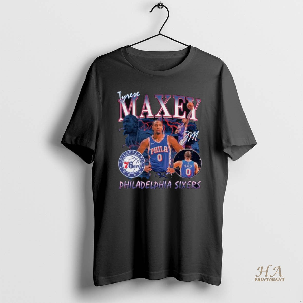 Official Tyrese Maxey Philadelphia 76ers Player Collage Signature Long Sleve