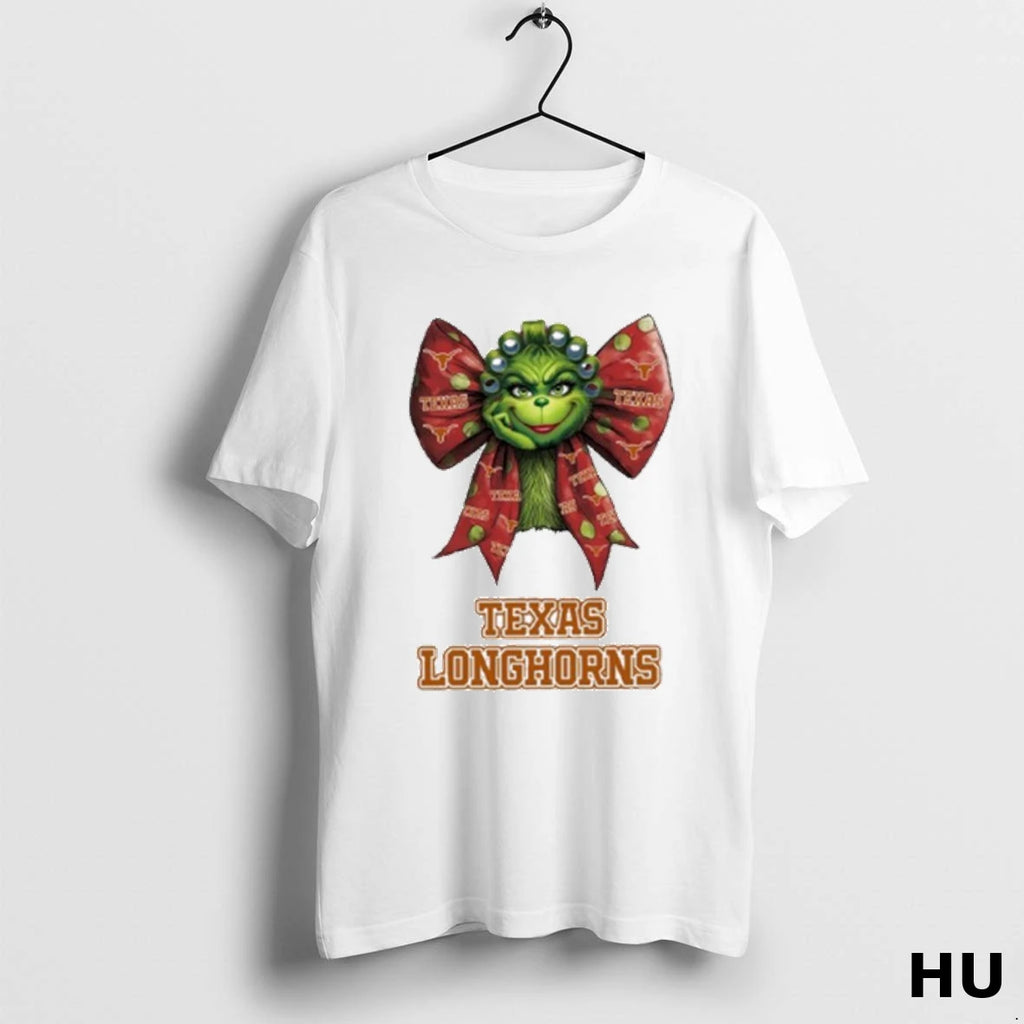 Official Women Grinch Bow Tie Texas Longhorns Logo T Shirt