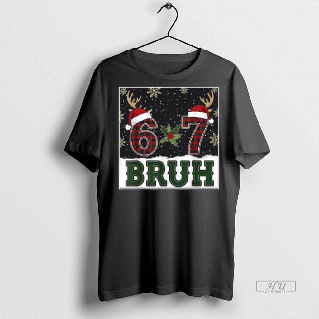 Officials 67 Bruh Christmas Plaid Antlers Santa Hat Meme Premium Tee Shirt Sweater