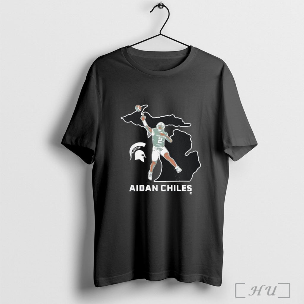 Officials Aidan Chiles Michigan State Spartans Map Design Football T Shirt