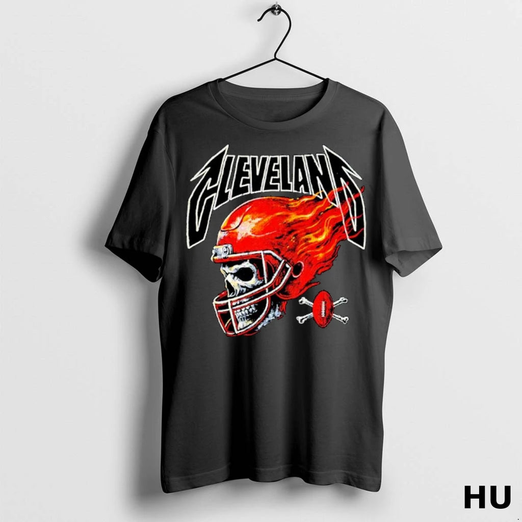 Officials Cleveland Browns Skull Flames Helmet Ornaments T Shirt
