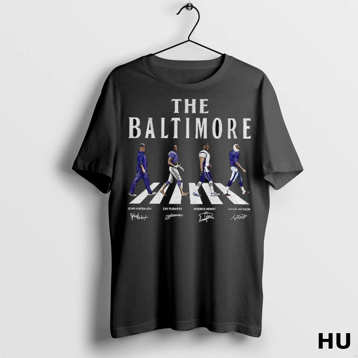 Officials Derrick Henry Lamar Jackson Zay Flowers John Harbaugh Baltimore Football Signature T Shirt