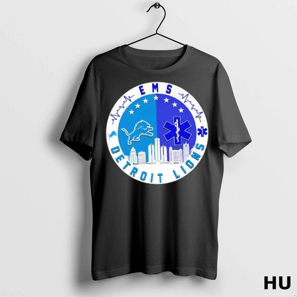 Officials Detroit Lions Heartbeat Ems City Skyline T Shirt