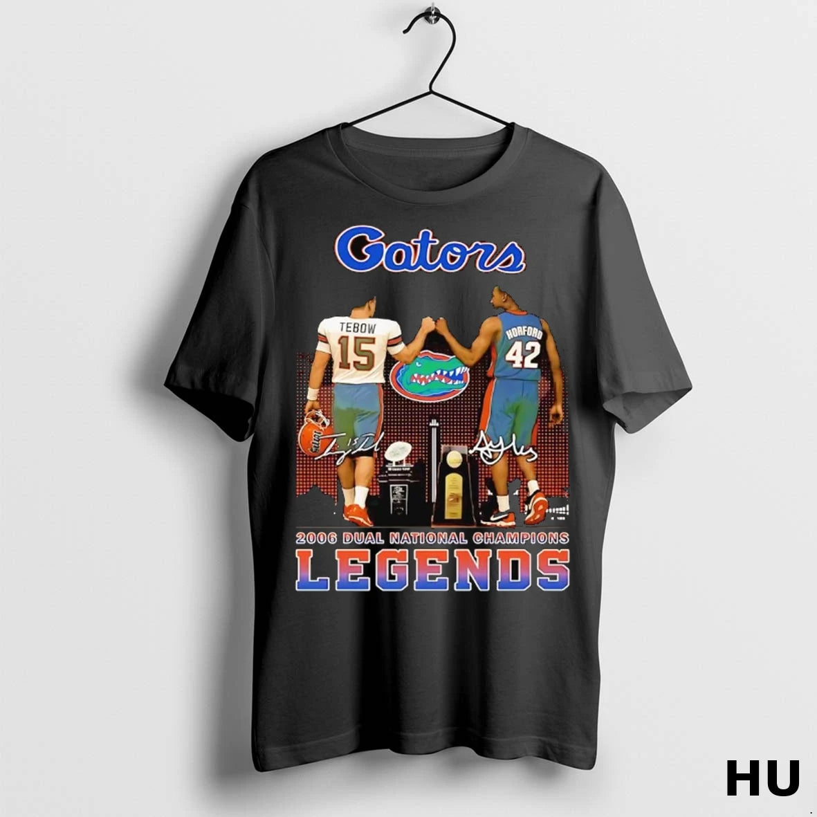 Officials Florida Gators 2006 Tebow And Horford Dual National Champions Legends Skyline T Shirt