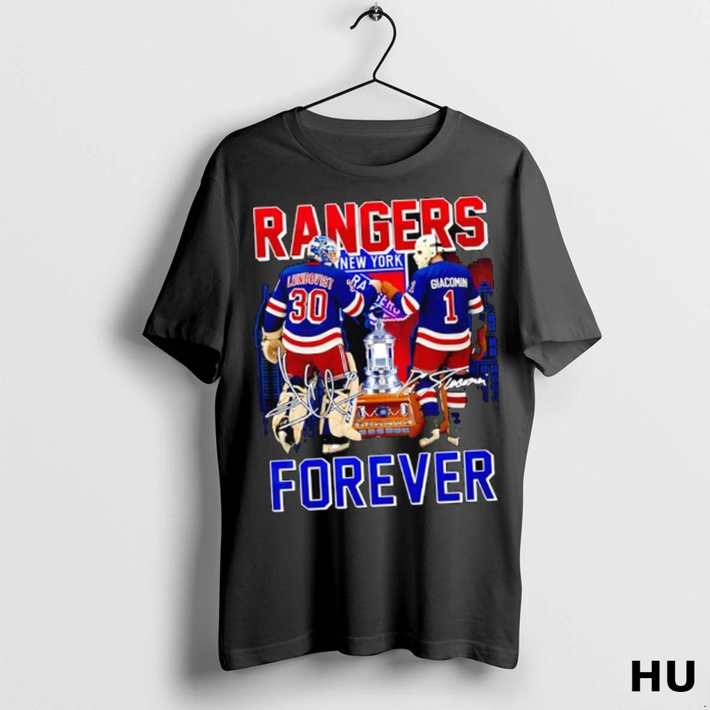 Officials Henrik Lundqvist And Eddie Giacomin New York Rangers Hockey Forever Signatures T Shirt