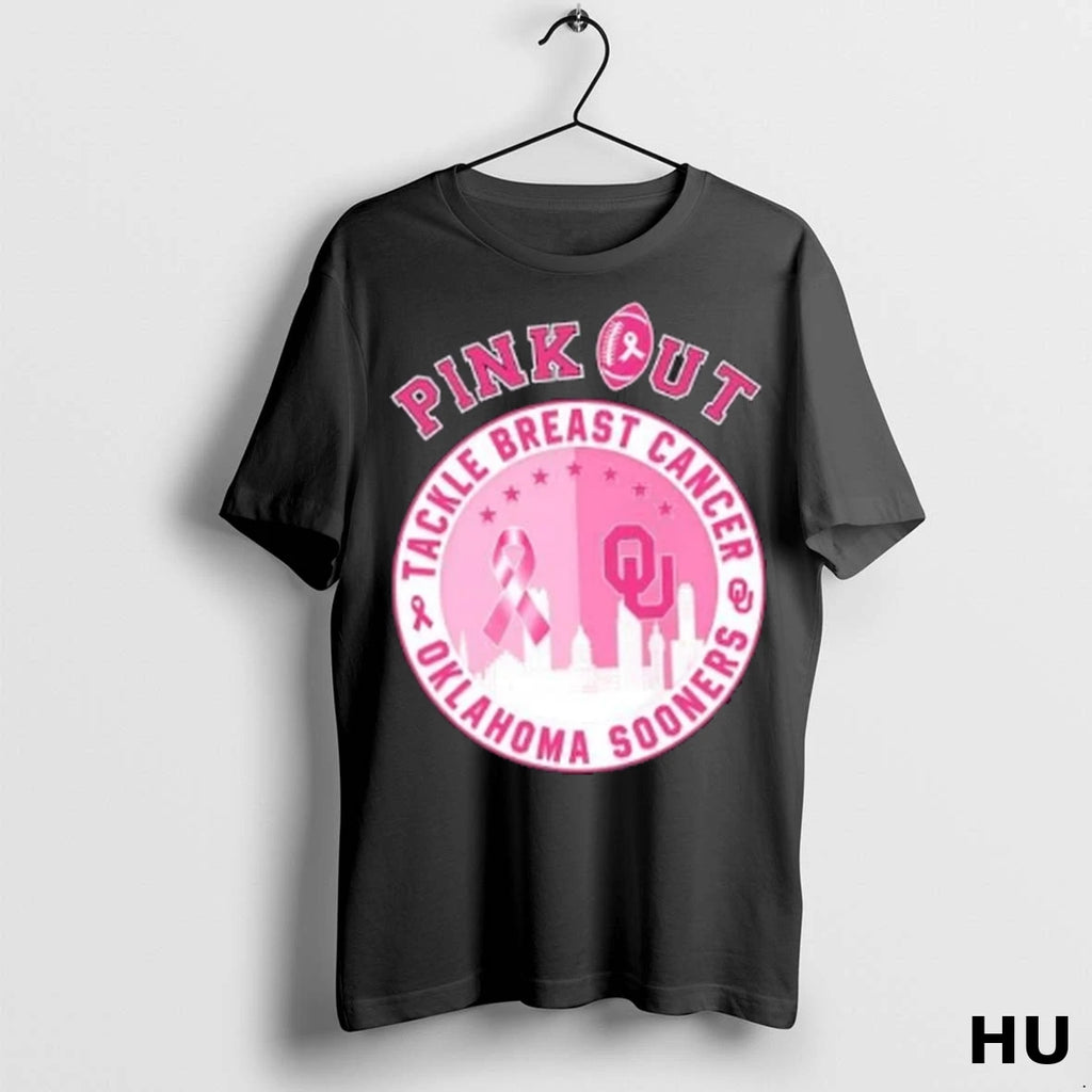 Officials Oklahoma Sooners Pink Out Tackle Breast Cancer Skyline T Shirt