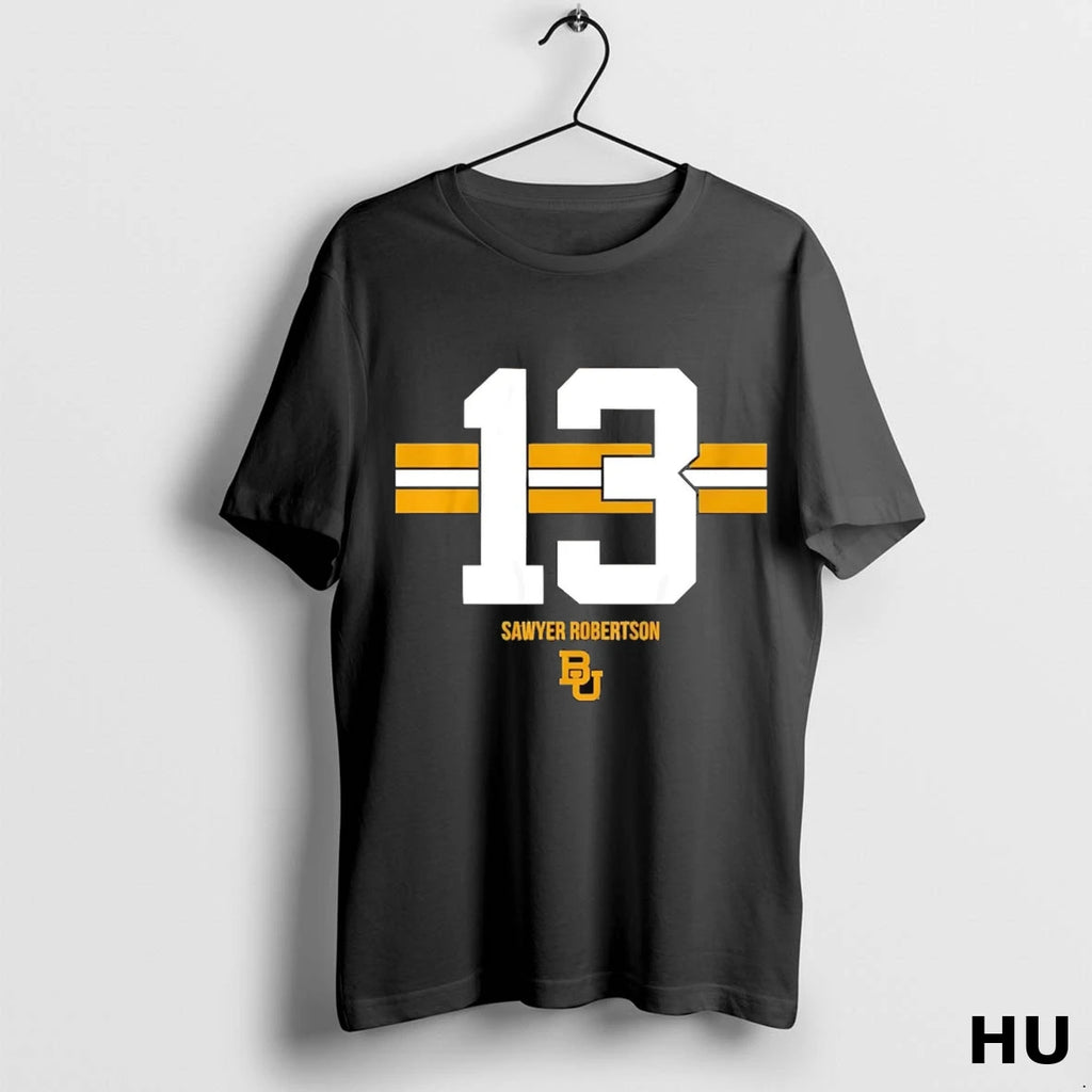 Officials Sawyer Robertson 13 Number Stripe Baylor Bears T Shirt