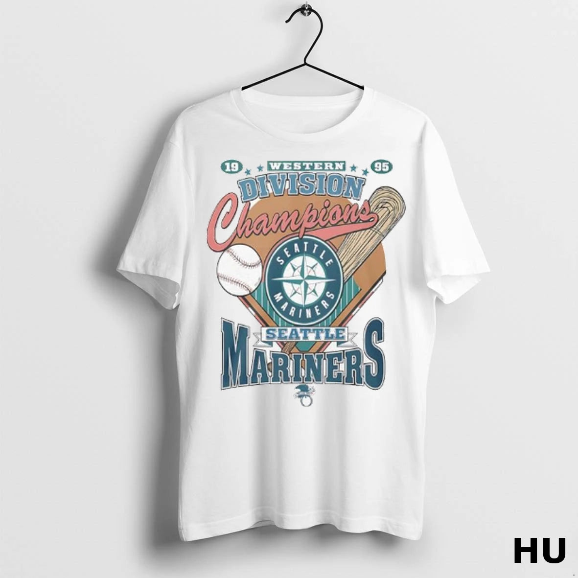 Officials Seattle Mariners 1995 Western Division Champions Vintage Logo Ladies T Shirt