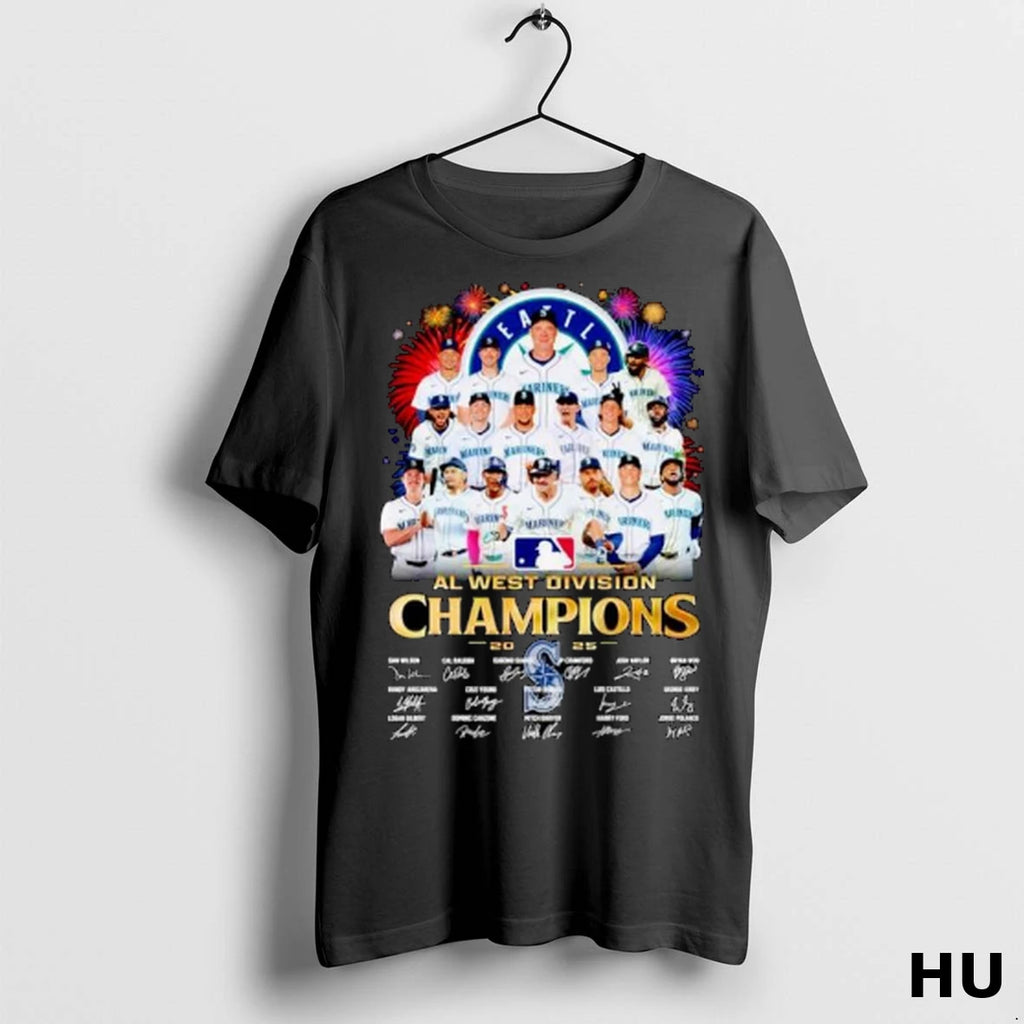 Officials Seattle Mariners 2025 Al West Division Champions Signatures Ornaments T Shirt