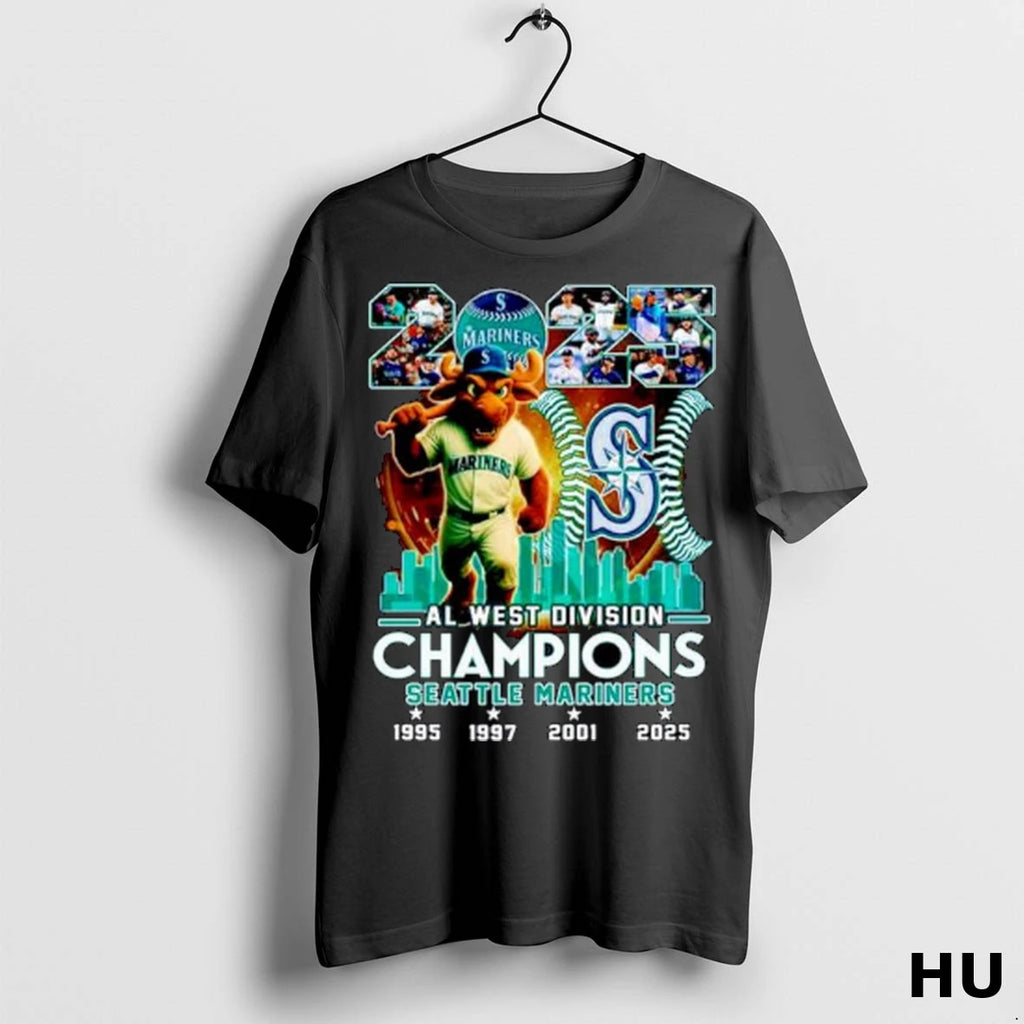 Officials Seattle Mariners 2025 Al West Division Champions Mascot Ornaments T Shirt