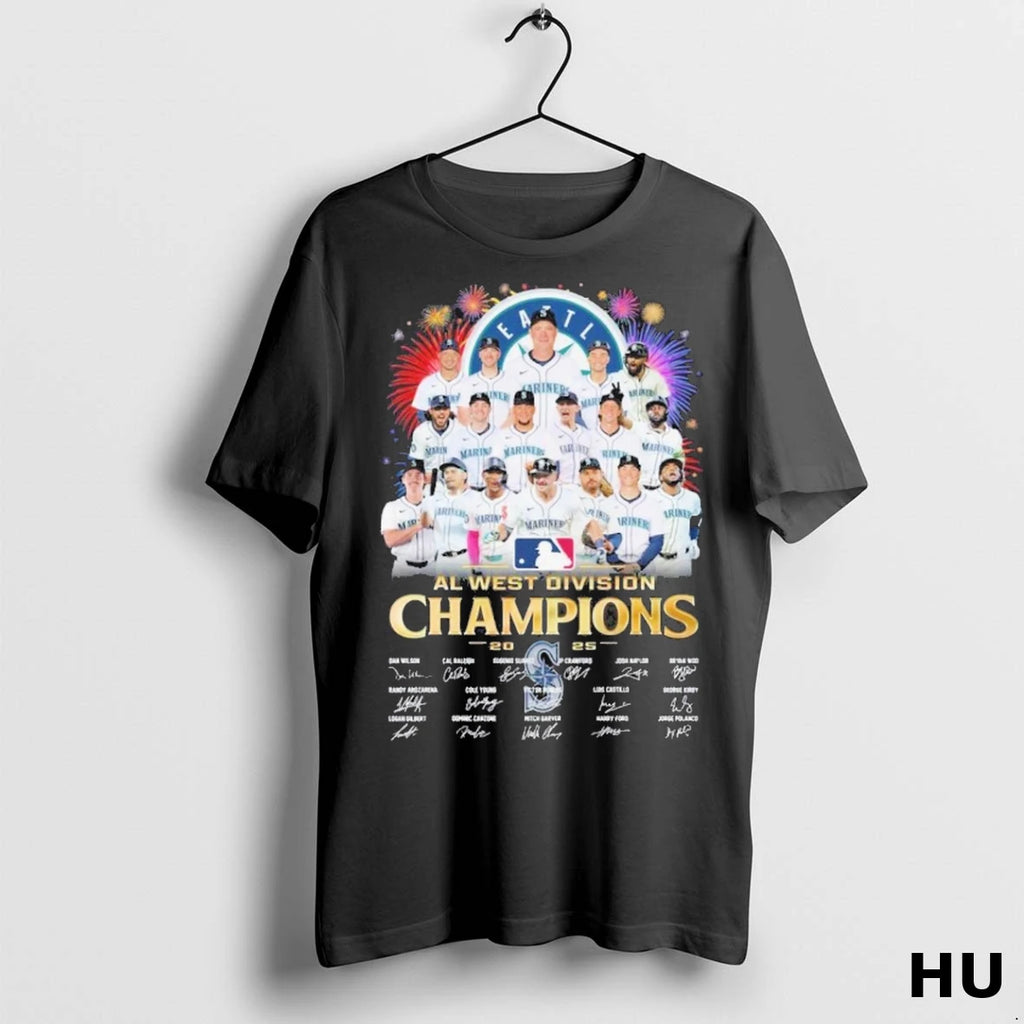 Officials Seattle Mariners Champ Al West 2025 Team Signature T Shirt