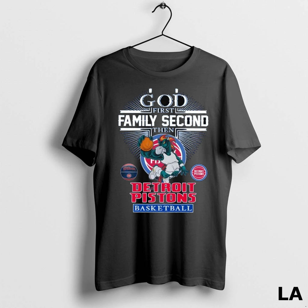 Original God First Family Second Then Detroit Pistons Basketball Mascot 2025 Long Sleve
