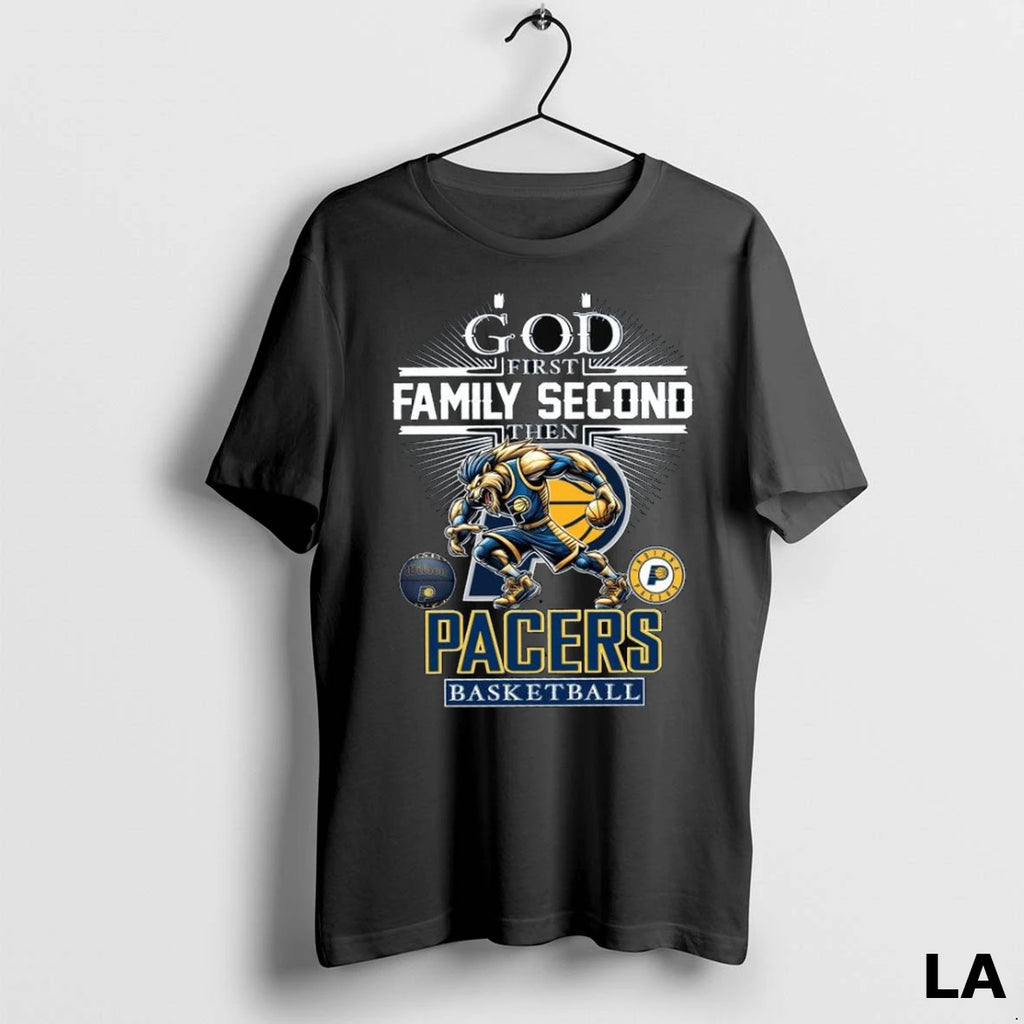 Original God First Family Second Then Indiana Pacers Basketball Mascot 2025 Long Sleve