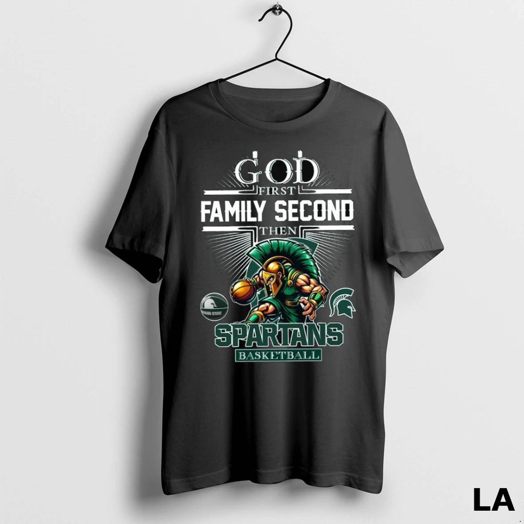 Original God First Family Second Then Michigan State Spartans Basketball Mascot 2025 Long Sleve