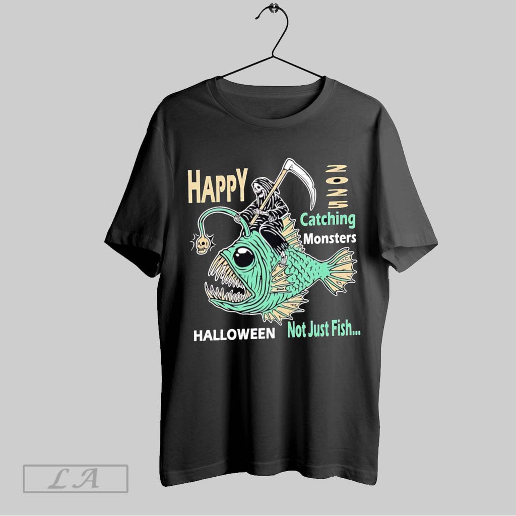 Original Happy Catching Monsters Halloween Not Just Fish Grim Reaper Riding An Anglerfish