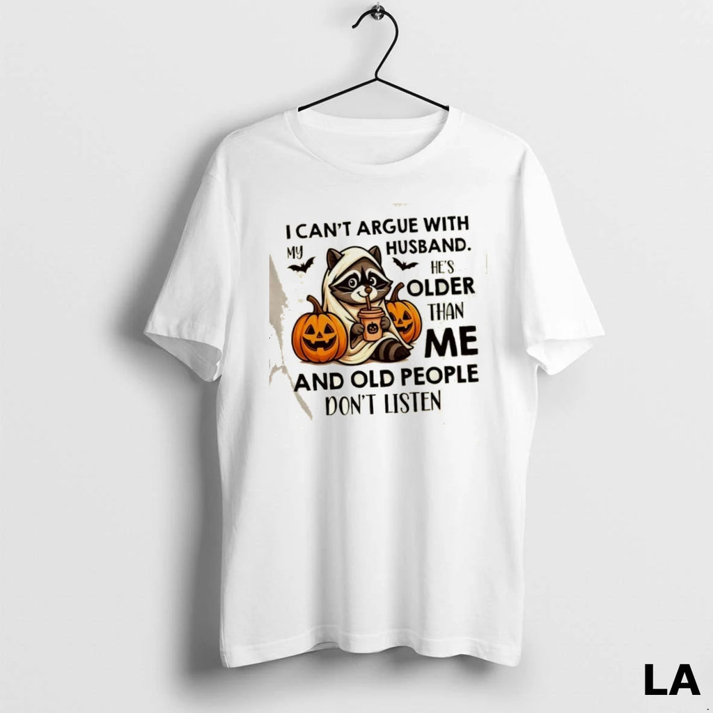 Original I Cant Argue With My Husband Hes Older Than Me Raccoon Pumpkin Halloween