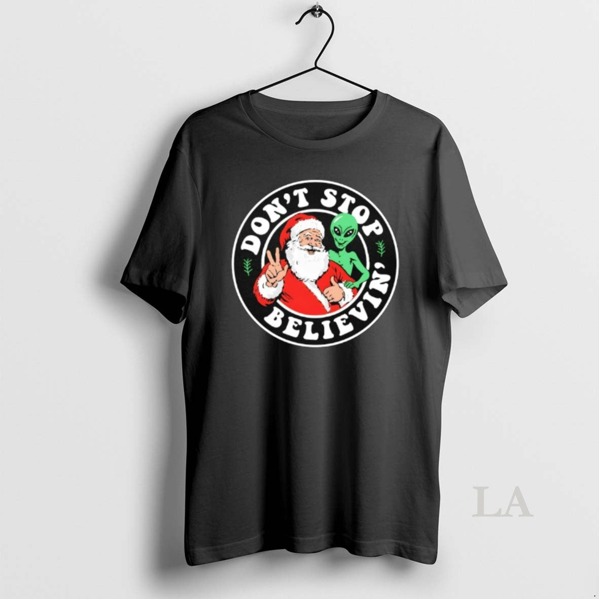 Original Santa And Alien Dont Stop Believin Christmas Funny