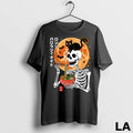 Original Spooky Skeleton Eating Ramen Bowl With Cat Halloween