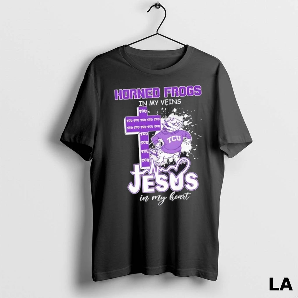 Original Tcu Horned Frogs In My Veins Jesus In My Heart Cross Mascot