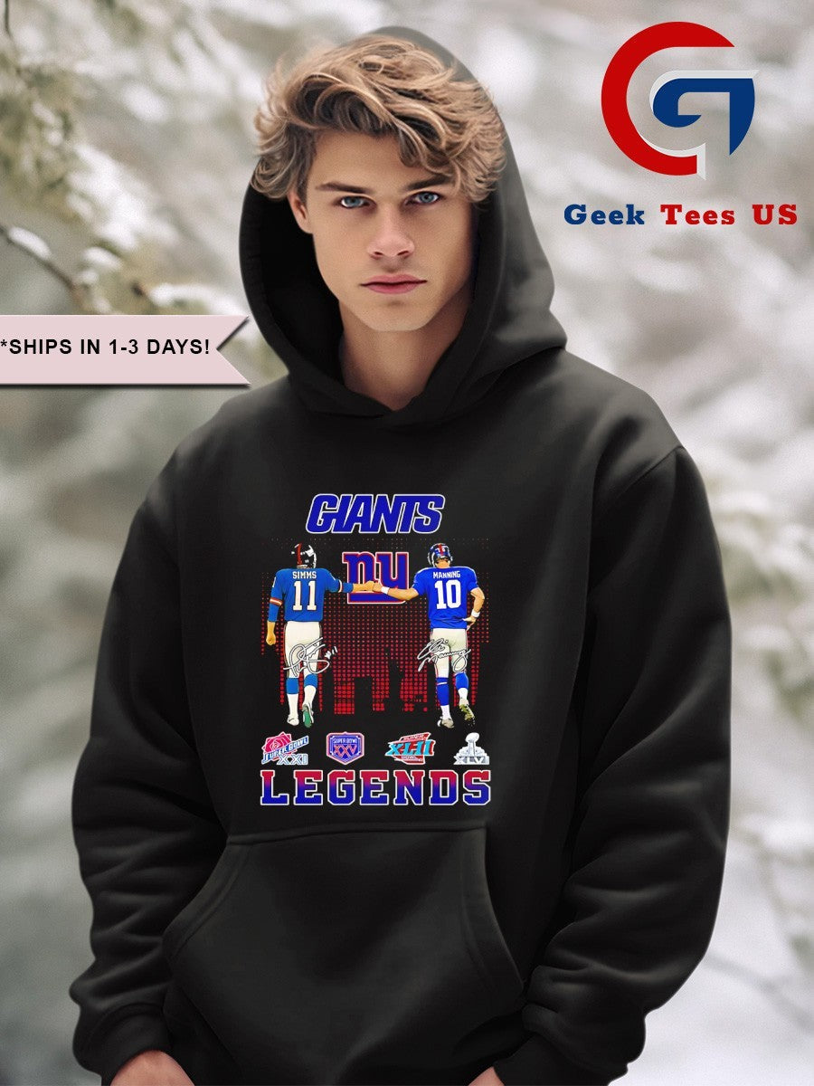 Phil Simms fist bump Eli Manning New York Giants Football Legends 2025 signature shirt Unisex , , , Long Sleeve Tee