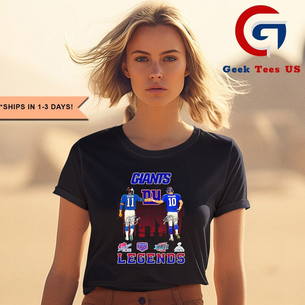Phil Simms fist bump Eli Manning New York Giants Football Legends 2025 signature shirt Unisex , , , Long Sleeve Tee
