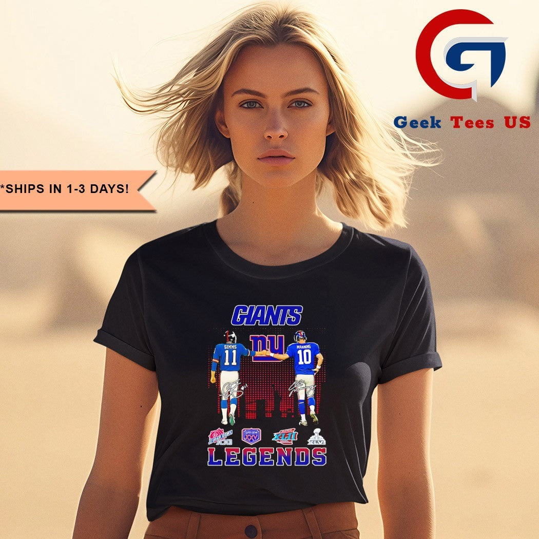 Phil Simms fist bump Eli Manning New York Giants Football Legends 2025 signature shirt Unisex , , , Long Sleeve Tee