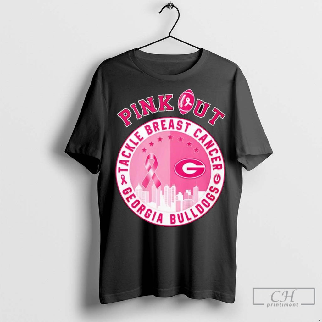 Pink Out Tackle Breast Cancer Georgia Bulldogs Logo T Shirt Jpg