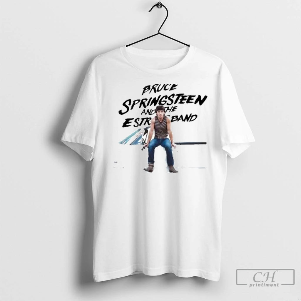 Premium Bruce Springsteen Retro Born In The America Circle White