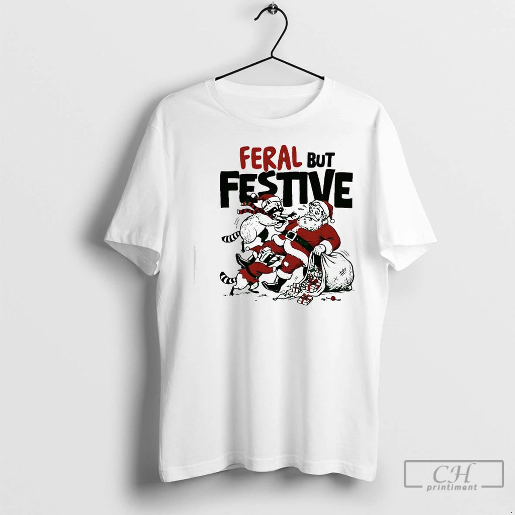 Premium Feral But Festive Raccoons And Santa Claus