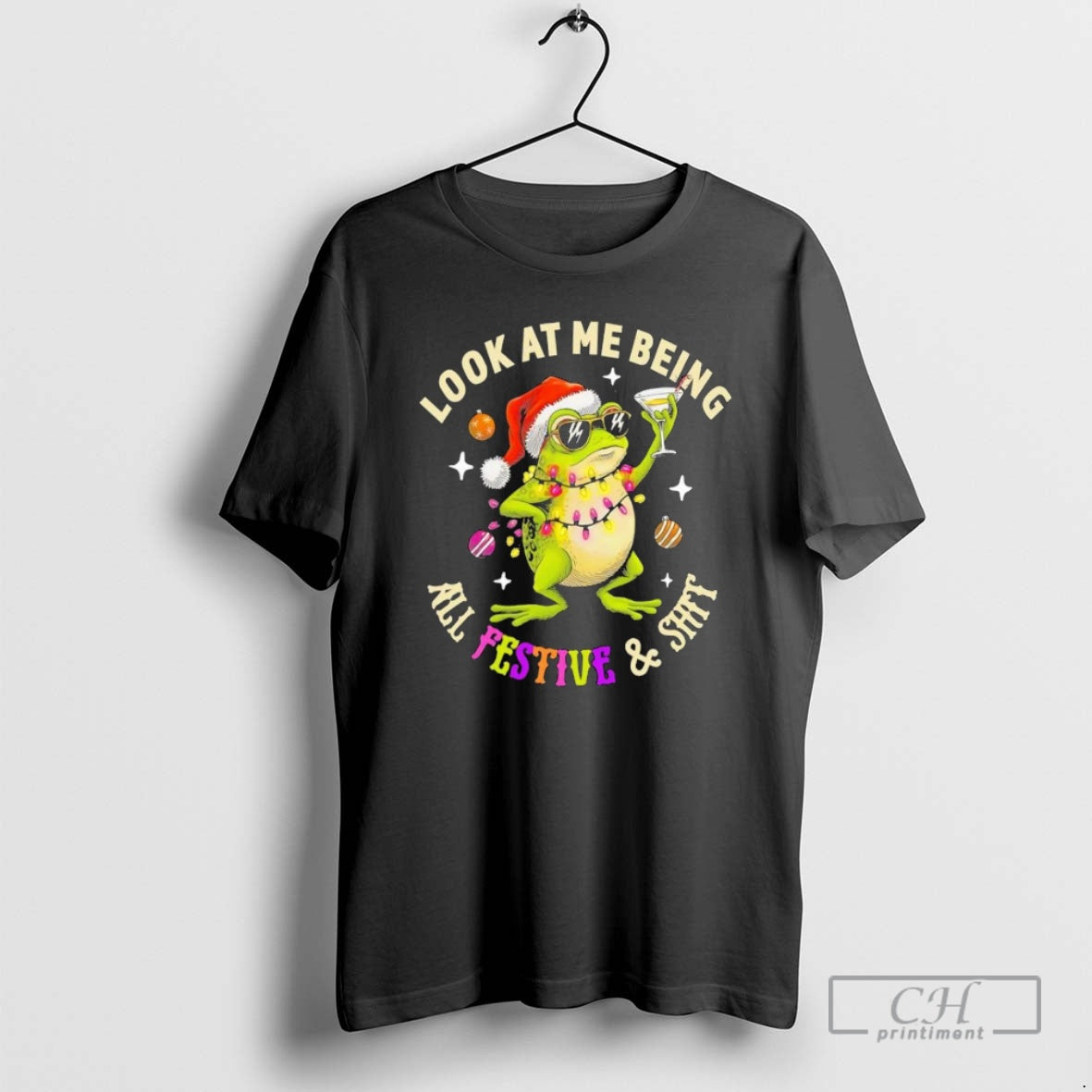 Premium Frog Santa Hat Christmas Lights Look At Me Being All Festive Shit Shirt Sweater