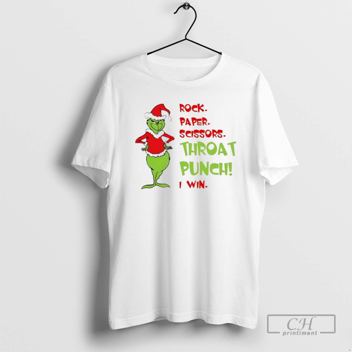 Premium Grinch Christmas Rock Paper Scissors Throat Punch I Win Shirt Sweater