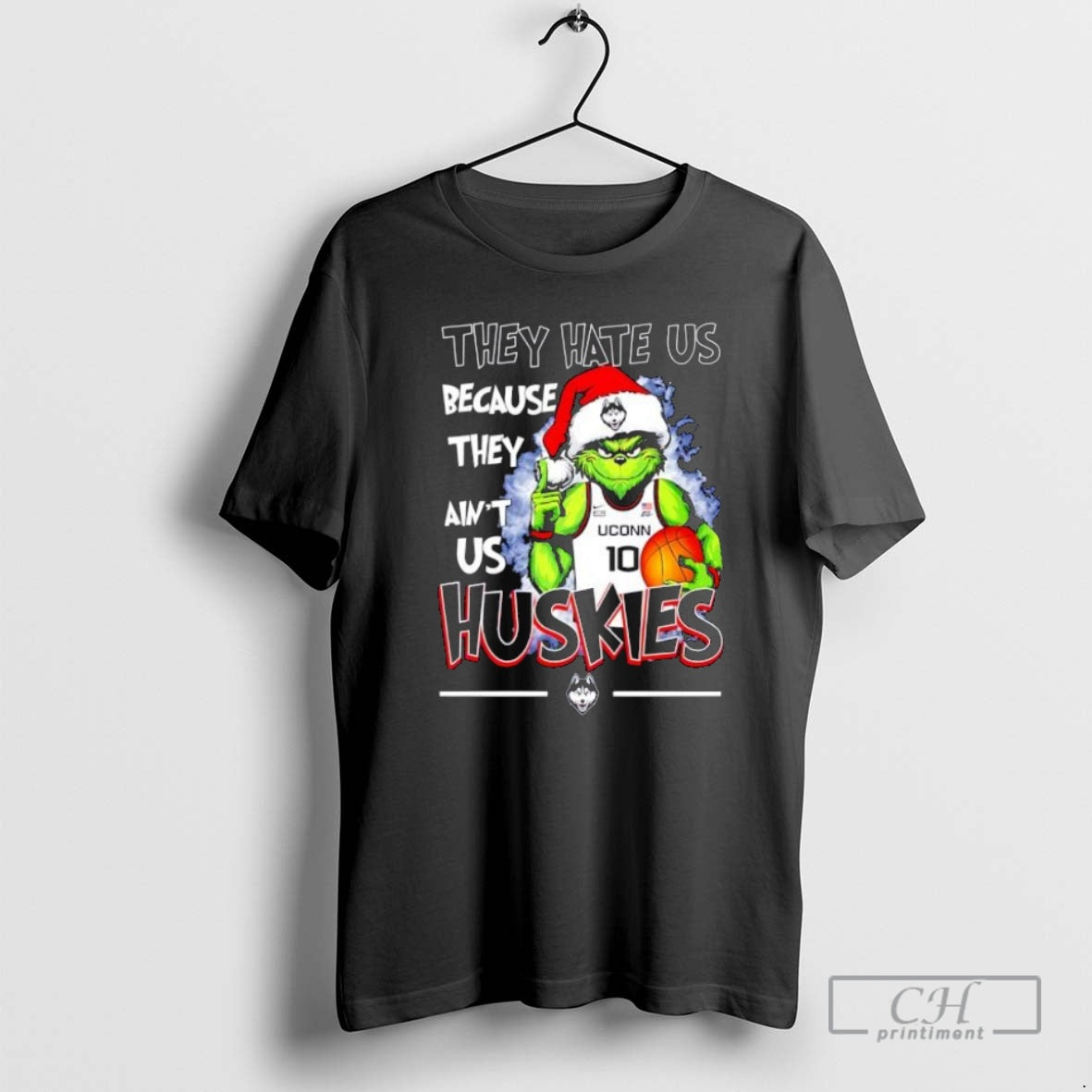 Premium Grinch Hat Santa They Hate Us Because They Aint Us Huskies Shirt Sweater
