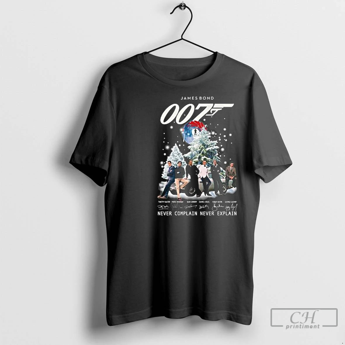 Premium James Bond 007 Never Complain Never Explain Signatures Merry Christmas Circle Black