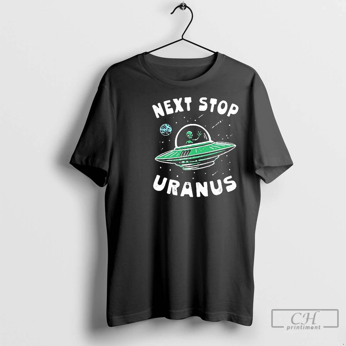 Premium Next Stop Uranus Ufo Circle Black