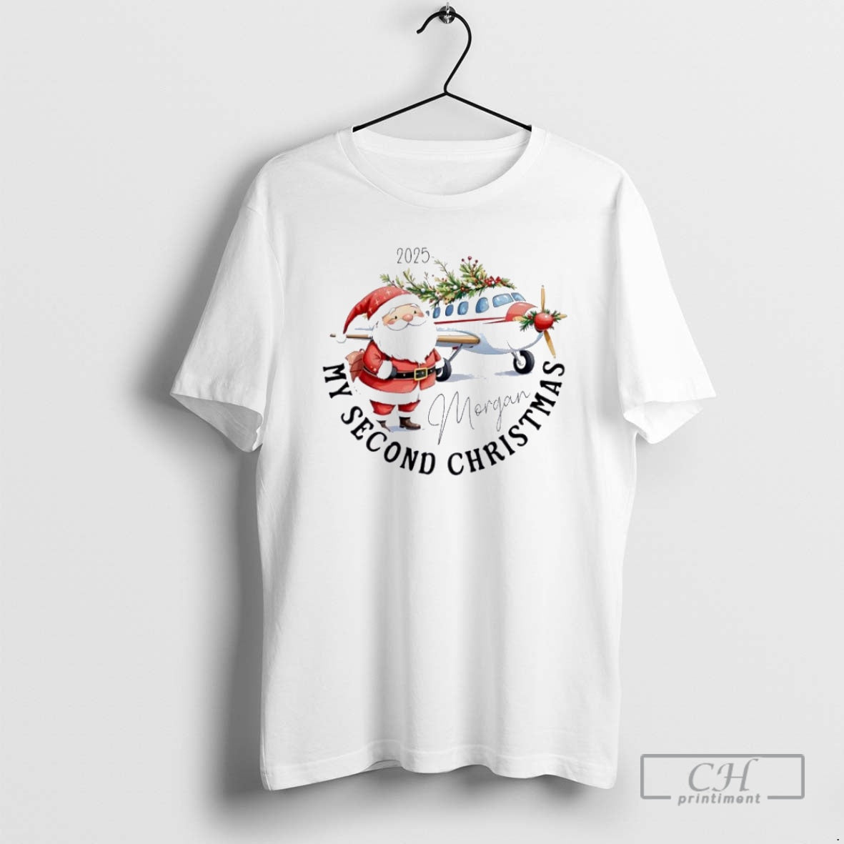 Premium Plane Cute My Second Christmas Personalized Ornaments White Shirt Sweater