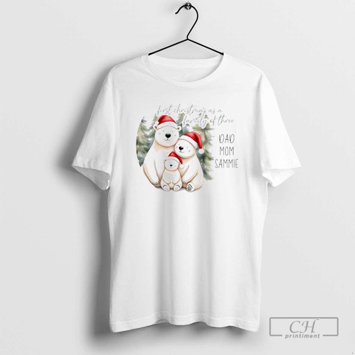 Premium Polar Bear First Christmas As A Family Of Three Ornaments White Shirt Sweater