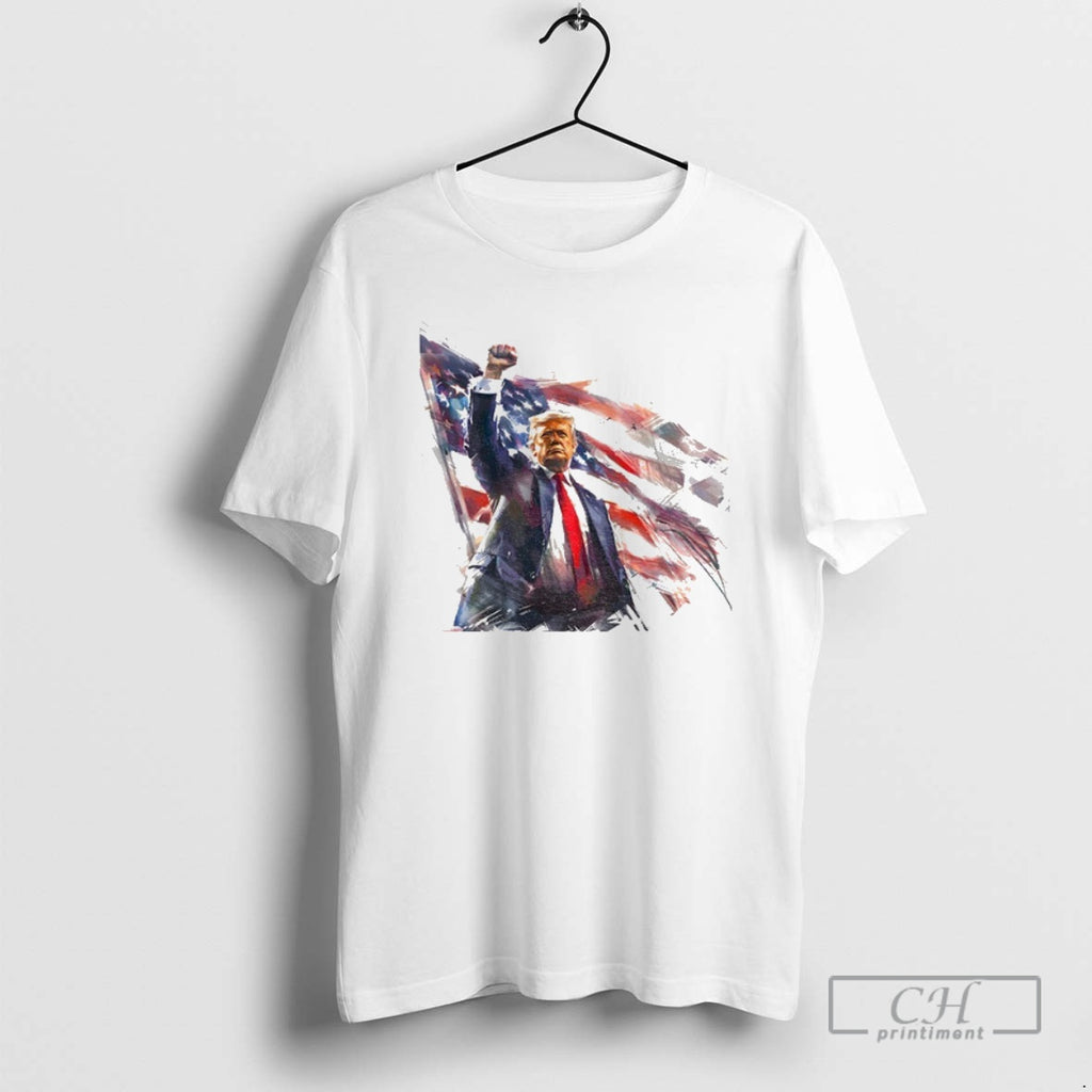Premium President Donald Trump Raising Fist With American Flag Shirt Sweater